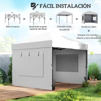 Outsunny Carpa Plegable Pop-up 3x3 m con 3 Paredes 2 Ventanas Altura Ajustable UPF50+ Bolsa Transporte y Sacos de Arena Blanco(m-7)