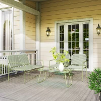 Outsunny Salón de Exterior en Rattan PE con Sofá de 2 Plazas, 2 Sillones y Mesa con Tapa de Vidrio, Verde(m-5)