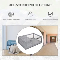 PawHut Casetta per Tartarughe con 2 Spazi, Gabbie per Piccoli Animali, in Legno Massello, 91 x 60,5 x 32 cm, Grigio(m-4)