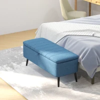 HOMCOM Panca Contenitore Pouf Poggiapiedi Imbottito, 102x40x44 cm, Blu Scuro(m-7)