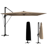 Outsunny Parasol déporté 2,9x2,9 m en aluminium avec manivelle inclinaison réglable rotation 360° base croisée et housse kaki