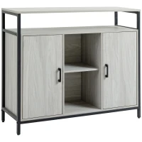 HOMCOM Aparador moderno de madera con 2 armarios y estantes, mueble de cocina y para recibidor Gris claro, 100x34x87.2cm(m-5)