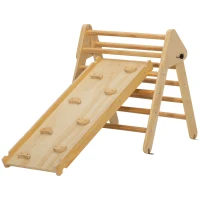 AIYAPLAY Triângulo de Escalada de Madeira 2 em 1 Escalada para Crianças de 18-48 Meses com Rampa para Deslizar ou Escalar 147x64,5x63 cm  Madeira(m-11)
