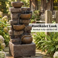 Outsunny Springbrunnen 5-stufig Gartenbrunnen mit LED Beleuchtung Steinoptik Pumpe, Verstellbar 31 x 25,5 x 72 cm(m-4)