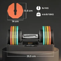 SPORTNOW Set Mancuernas Ajustables y Antideslizantes 2-10 kg con Base, en Acero, 29.5x13.6x13.6 cm, Multicolor(m-3)