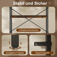 HOMCOM Bücherregal, 5 Ebenen, Metall, Melaminoberfläche, Braun(m-5)