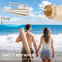 Outsunny Ombrellone da spiaggia con frange e inclinazione 30°, Ø175 cm, Bianco e Beige(m-5)