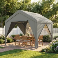 Outsunny Gartenpavillon 3 x 3 m mit Moskitonetz und Vorhängen, Außenüberdachung mit verzinktem Stahlrahmen, Grau(m-2)