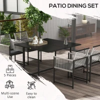 Outsunny Five-Piece Metal Dining Set, with Folding Back Chairs, Light Grey(m-6)