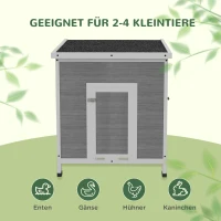 PawHut Entenstall Entenhaus aus Holz mit Asphaltdach, herausnehmbarem Boden, Seitentür, Geflügelstall mit Belüftungslöchern, wetterfest Gänsestall Hühnerhaus Hellgrau 63 x 82 x 76 cm(m-7)