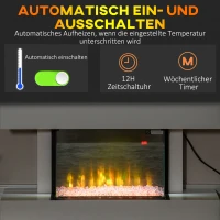 HOMCOM Elektrokamin, Wandkamin mit Heizung 2000 W, LED 3D-Flammeneffekt, Kristalle, in 11 Farben mit 3 Helligkeitsstufen, Elektrischer Kamin mit Fernbedienung, Timer, Wandmontage, Weiß(m-6)