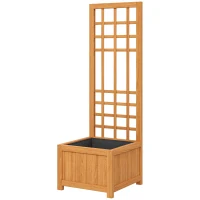 Outsunny Jardinera con Enrejado para Trepadoras con Orificio de Drenaje y Forro, en Madera, 40x40x120 cm, Marrón(m-7)
