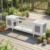 PawHut Rabbit Hutch and Run, with Removable Tray - Grey(m-10)