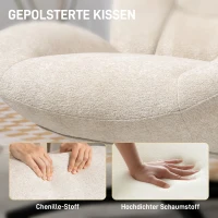 HOMCOM Drehbarer Polsterstuhl, Akzentstuhl mit PP-Baumwollfüllung, Stoffbezug, Stahlbasis, Cremeweiß(m-5)
