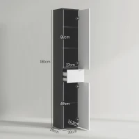 kleankin Columna de Baño Salvaespacio en Madera con 2 Armarios y Cajón, 30x28x180 cm, Negro(m-3)