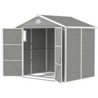 Outsunny 7.9ft x 6.2ft Aluminium Frame and Plastic Wall Shed, with Foundation - Light Grey(m-11)
