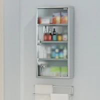 HOMCOM Medicijnkastje medicijnkastje EHBO met slot RVS 30 x 12 x 60 cm(m-10)