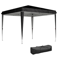 Outsunny Gazebo 3x3 m para 6-9 Personas de Altura Regulable con Orificios de Drenaje, en Metal y Tejido Oxford Negro