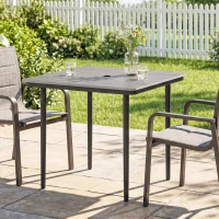 Outsunny Garden Dining Table for 4, 85 cm Square Outdoor Table with Umbrella Hole, Faux Wood Top, Metal Legs, Light Grey(m-2)