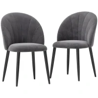 HOMCOM Eetkamerstoelen set van 2 keukenstoel bureaustoel met rugleuning fluweel metaal grijs(m-11)