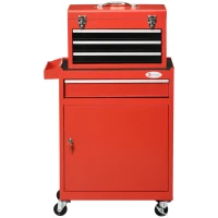 DURHAND Carro Porta Herramientas 2 en 1 con Caja Extraíble y Armario con Llave en Acero, Rojo(m-7)