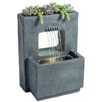 Outsunny Fonte 2 níveis com iluminação LED, vaso para plantas, bomba, aparência em pedra, ajustável 45 x 31,5 x 58,5 cm(m-6)