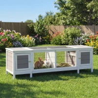 PawHut Rabbit Hutch and Run, with Removable Tray - Grey(m-2)