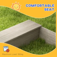 Outsunny Wooden Sand Pit with Liner, Pretend Hobs, Planting Boxes, Two Seats, for Ages 3-7 Years  - Grey(m-6)
