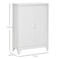 HOMCOM Aktenschrank Metallschrank Mehrzweckschrank mit magnetischer Lamellen-Doppeltür 75 x 33 x 110 cm Weiß(m-3)