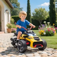AIYAPLAY Quad eléctrico niños coche eléctrico niños 12V 3 ruedas 2 motores reproductor MP3, claxon, 2 velocidades 3-5 km/h amarillo(m-6)