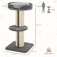 PawHut 91cm Cat Tree, Cat Tower with Scratching Post, Bed, Perch, Removable Cushion for Indoor Kittens, Grey(m-3)