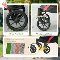 PawHut Foldable Pet Stroller for Large Dogs with Four Big Wheels, Shock-Absorbing Frame, Safety Leashes, Brakes, Red/Black(m-6)