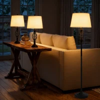 HOMCOM Set van 3 lampen: 2 tafellampen (ø38 x 158 cm) + 1 vloerlamp (ø30 x 62 cm) wit(m-2)