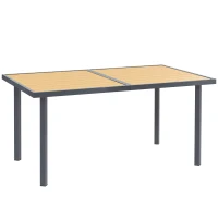 Outsunny Mesa de comedor de jardín para 6 personas mesa de jardín con tablero efecto madera en acero 150 x 90 x 72 cm madera natural(m-1)