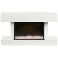 HOMCOM Elektrokamin, Wandkamin mit Heizung 2000 W, LED 3D-Flammeneffekt, Kristalle, in 11 Farben mit 3 Helligkeitsstufen, Elektrischer Kamin mit Fernbedienung, Timer, Wandmontage, Weiß(m-1)