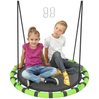 AIYAPLAY 100cm Diameter Kid Nest Swing Seat with Height Adjustable Ropes for Outdoor, Indoor, Black/Green(m-10)