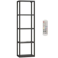 HOMCOM RGB Stehlampe mit Glasregalen, 4-Ebenen-LED-Stehleuchte mit Fernbedienung, Musiksynchronisation, Schwarz(m-1)