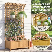 Outsunny Jardinera con Celosía de Madera para Enredaderas Cultivo de Plantas para Patio Terraza 90x45x183 cm Natural(m-5)