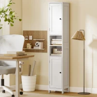 HOMCOM Hoher schlanker Badezimmerschrank mit Türen, offene Regale, 30 x 30 x 170 cm, Weiß(m-9)