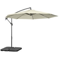 Outsunny Parasol Descentrado de 6 Varillas con Manivela y Base en Cruz, en Metal y Poliéster, Ø292x247 cm, Beige