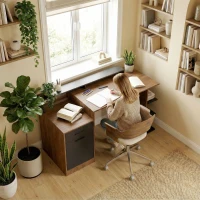 HOMCOM Computertisch mit Stauraum und Regalen, Moderner Schreibtisch für Büro und Arbeitszimmer, 140 cm, Eiche(m-7)