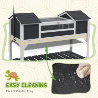 PawHut Wooden Tortoise Enclosure w/ Adjustable Lamp Holder, Openable Lid, Dual Main Houses, Storage Shelf, Fixed Tray - Grey(m-6)