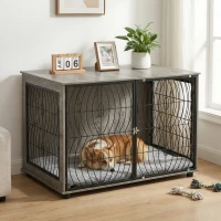 PawHut 46.46'' Dog Crate Furniture End Table w/ Plush Washable Cushion, Lockable Door, for Extra Large Dogs(m-13)