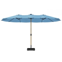 Outsunny Parasol de jardin double 5 x 3 m parasol de jardin extérieur avec base incluse, manivelle, protection UV, bleu