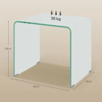 HOMCOM Mesa de cristal templado moderna para salón con diseño monobloque, 50x40x45 cm, Transparente(m-3)