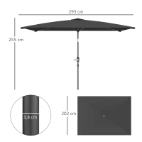Outsunny Sombrilla de Aluminio 198x294x255 Parasol Rectangular de Jardín Inclinable con Manivela y Poste Desmontable Gris(m-3)