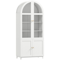 HOMCOM Armário de Cozinha Vitrine Aparador com 4 Portas Sendo 2 em Acrílico e Prateleiras Ajustáveis 78x40x180 cm Branco