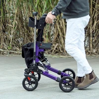 HOMCOM Folding Rollator Walker with Seat, Backrest, Lightweight Walking Frame with Storage Bag, Dual Brakes, Adjustable Handle Height, Suspension System, 4 Wheeled Walker for Seniors, Purple(m-9)