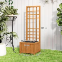 Outsunny Jardinera con Enrejado para Trepadoras con Orificio de Drenaje y Forro, en Madera, 40x40x120 cm, Marrón(m-3)