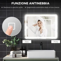 HOMCOM Specchio Bagno LED Touch con Luce Dimmerabile, a 3 Temperature e Antiappannamento, 60x80 cm(m-7)